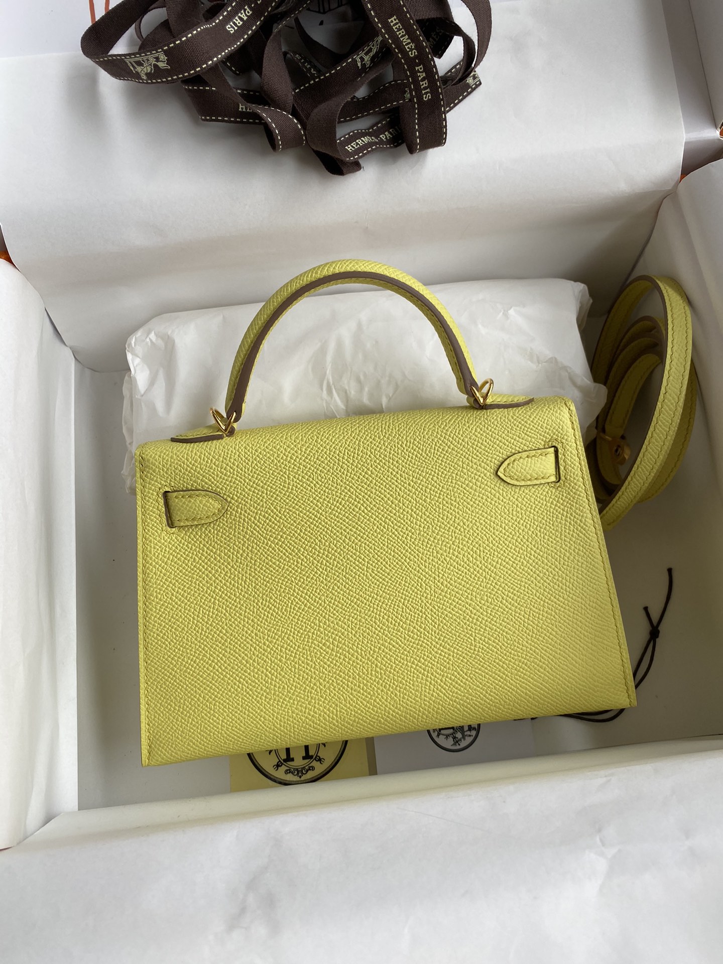 Hermes Kelly Mini II Bag 19CM In Jaune Poussin Epsom Leather